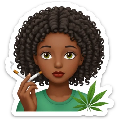 Black girl with eyelashes and curly hair smoking weed  sticker