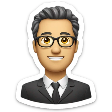 Homme blanc avec les cheuveux cours sur le côté et long attaché au dessus avec des taches de rousseurs et des lunettes sticker