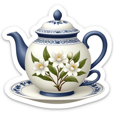 White tea set with white flowers sticker