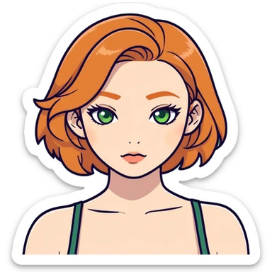 pale ginger baddie with big boobs, ginger eyebrows, green eyes sticker