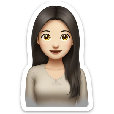 a chinese girl with rounded face, double eyelid, happy but professional, dark brown long hair sticker