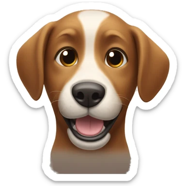 happy dog in the grass, right ear and eye has brown fur sticker
