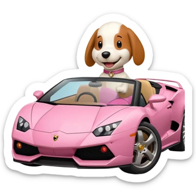 Snoopy in a Lamborghini, the Lamborghini is sideways and Snoopy isn't big, the Lamborghini is pink sticker