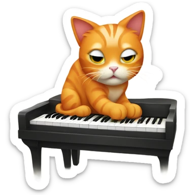 Orange cat playing piano sticker