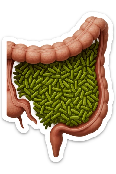 batteri intestinali in un tratto di colon anatomico umano, iperrealistico 4k sticker