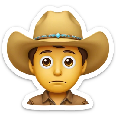 Yellow sad face wearing a cowboy hat  sticker