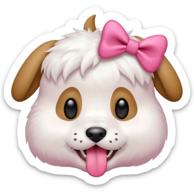 This puppy HEAD 🐶 with a pink bow and tongue out, please in apple ios emoji stylem not fluffy!! sticker