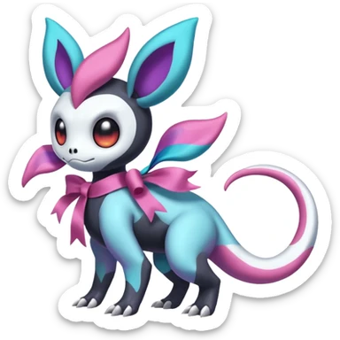 Shiny Duskull-Salandit-Sylveon-Fakémon-hybrid-creature (full body)  sticker