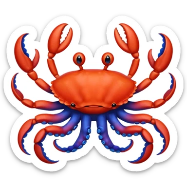 a red crab with two claws and a blue octopus are friends sticker