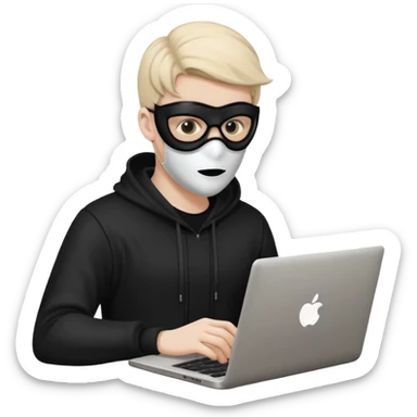 hacker with mask using laptop sticker