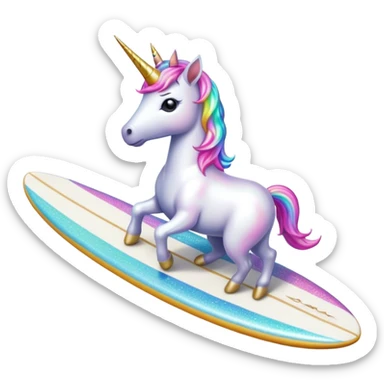 Unicorn with a hat on a surf board  sticker
