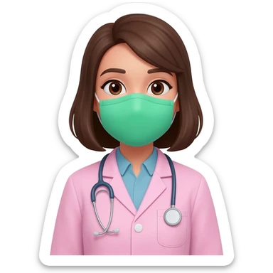 Chica con bata rosa y mascarilla verde en la cara sticker