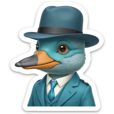 cute light blue turqiouse platypus head with a detective hat and monocle on his eye, no  hands, looks like a platypus but blue, the hat and suit are not blue sticker