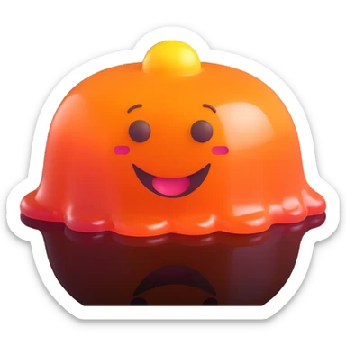 3D emoji style jelly dessert, shiny and smooth, with a happy face sticker
