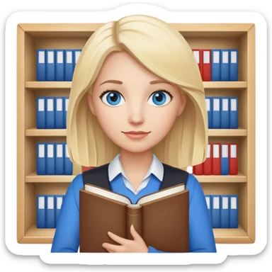 very blonde hair blue eyes teacher female holding books sticker