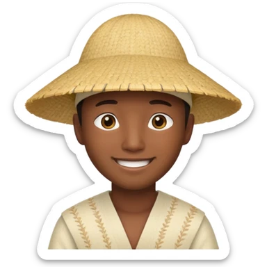 Asian guy with a rice hat, eyes barely open sticker