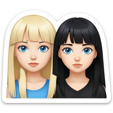 Girl with fringe and black hair and girl with blonde hair and blue eyes sticker