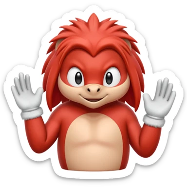 Sonic the hedgehogs friend knuckles a red animal with peach arms and white gloves he’s a echidna sticker