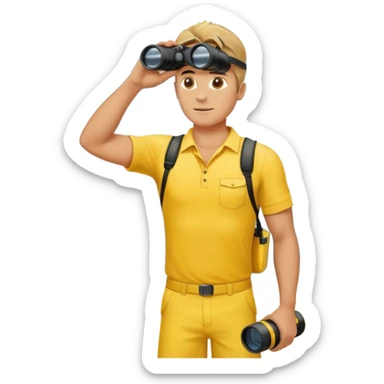 Male lifeguard – yellow shirt, binoculars in hand, scanning the sea, full body sticker