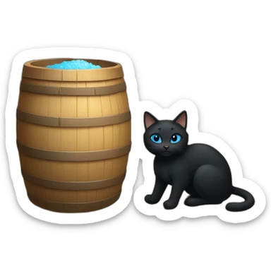 a black cat with blue eyes who sits in a village bathhouse with an oak broom and drinks kvass sticker