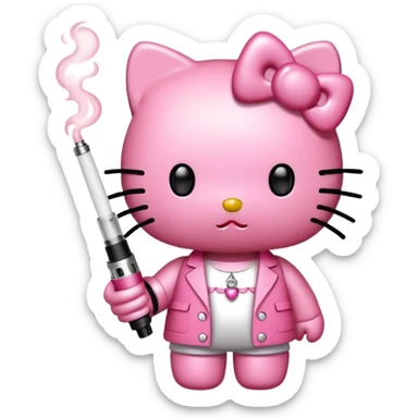 gang hello kitty holding a vape sticker