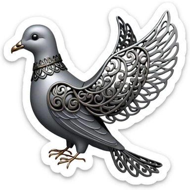 Black and silver filigree dove, 3D, extremely detailed design sticker