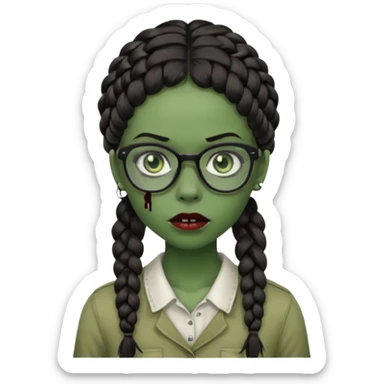 black zombie girl with glasses and braided hair sticker