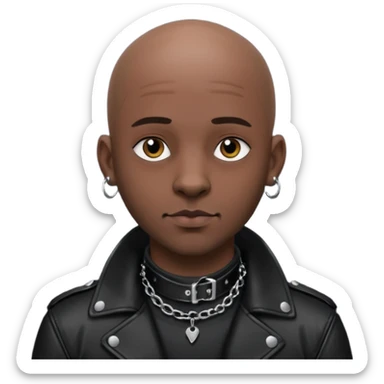 Create a dark handsome guy. He is bald and wearing leather. He is wearing a leather dog collar. He has a septum piercing and ear piercings. sticker