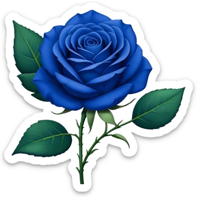 Single blue rose flower with stem and leaves, royal blue color sticker