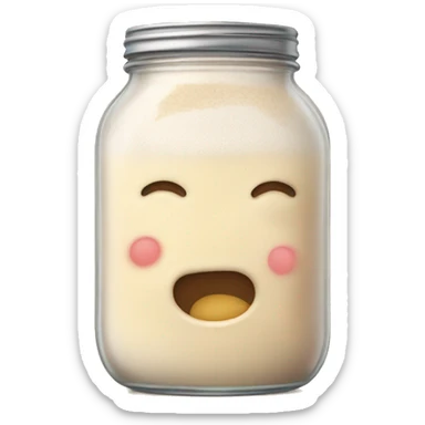 Bubbly Sourdough starter in a jar slightly overflowing down the side sticker