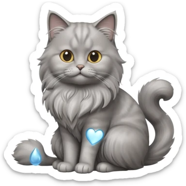 A 3D cartoon silver-gray British Longhair cat with flowing fur and soft reflections, calm sitting pose, Memoji-style rendering. full body or half body. sticker