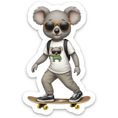 anthropomorphised koala in skater outfit with dark sunglasses walking upright, relaxed pose sticker