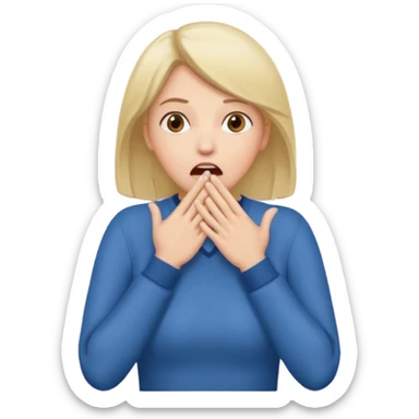 woman surprised with her hands over her mouth, full body sticker