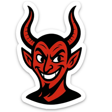 Sheitan, a stylized devil with exaggerated horns, playful yet menacing look, suitable for an icon or emoji sticker
