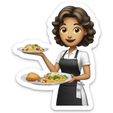 female waiter showing plates of food sticker