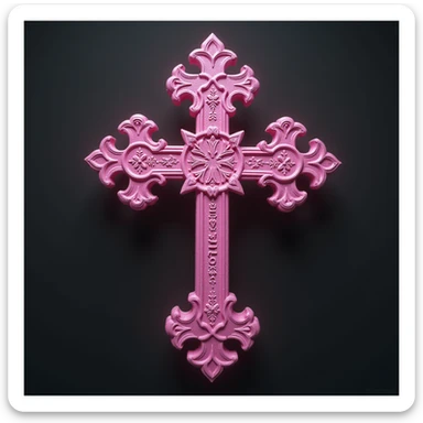 realistic gothic cross, pink with gothic script, photorealistic style, no background sticker