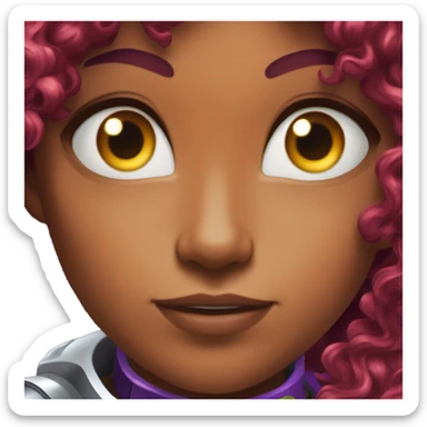 dc comics starfire glowing eyes red curly long  hair, purple and silver spacesuit with no helmet   sticker
