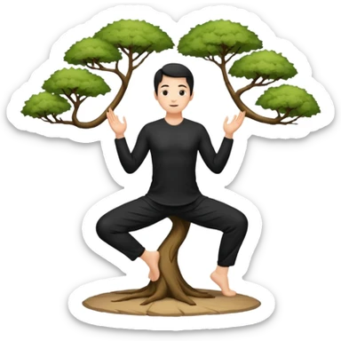 pratiquant de qi gong en position de l'arbre, en tenue noire ou blanche sticker