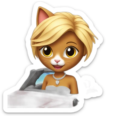 A glamorous cat is riding a convertible car on the beach sticker