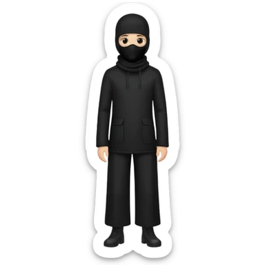 Hazme un emoji que sea una persona con pantalones anchos color negro con un saco negro y con un pasamontañas sticker