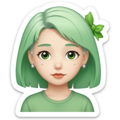girl with white  green hair clip sticker