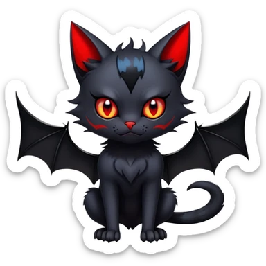 Vampiric feral futuristic gothic emo dark bat-cat-Litten-Noibat-Fakémon-hybrid-creature (full body) sticker