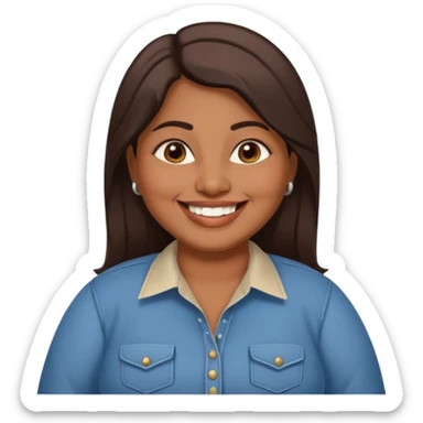 40 yr old chubby indian woman, dark skin, straight brown hair, big smile, white teeth, western clothes sticker