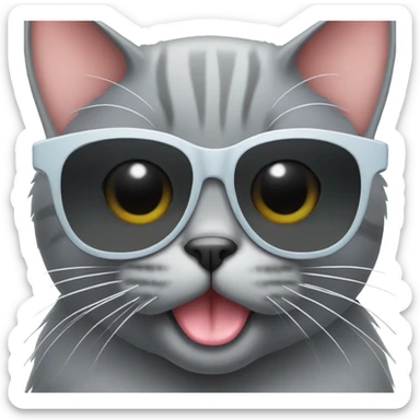 grey cat with sunglasses sticking her tongue out sticker
