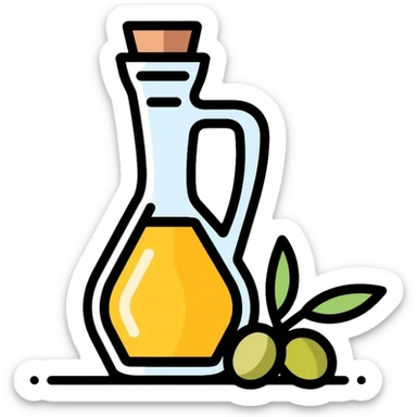 Olive oil bottle with olives beside it sticker