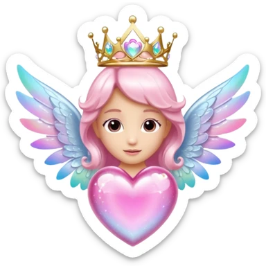 Pink sparkling heart with angel tiara and fairy wings sticker