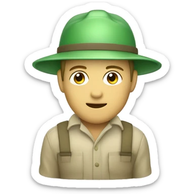 gardener pith helmet beige jacket green trees  sticker