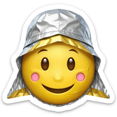 Yellow emoji smiley face wearing homemade tinfoil hat sticker