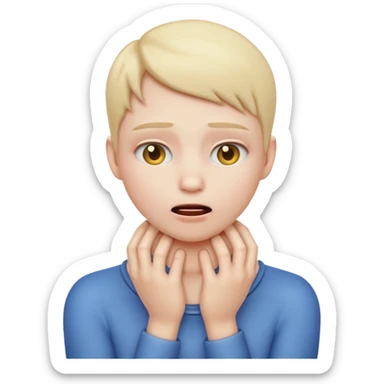 Create an emoji choking violently with hands on neck with a blank expression  sticker