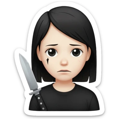 a sad face with a knife sticker